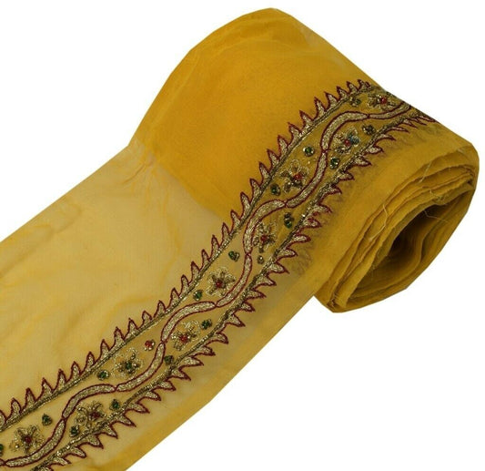 Vintage Sari Border Indian Craft Trim Beaded Embroidered Ribbon Lace Mustard