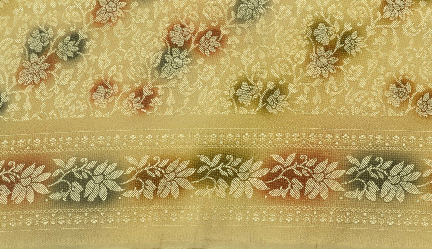 Vintage Saree Anchal Woven Floral Pattern Multi Purpose Craft Fabric Cream