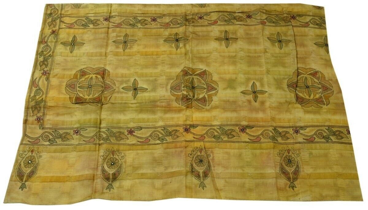 Vintage Saree Multi Purpose Design Fabric Piece for Sew Craft Hand Embroidered