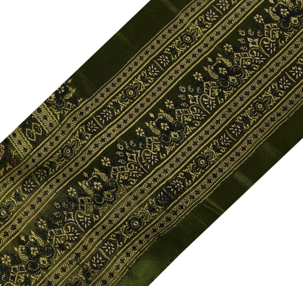 Vintage Sari Border Indian Craft Trim Woven Green Sewing Ribbon Lace