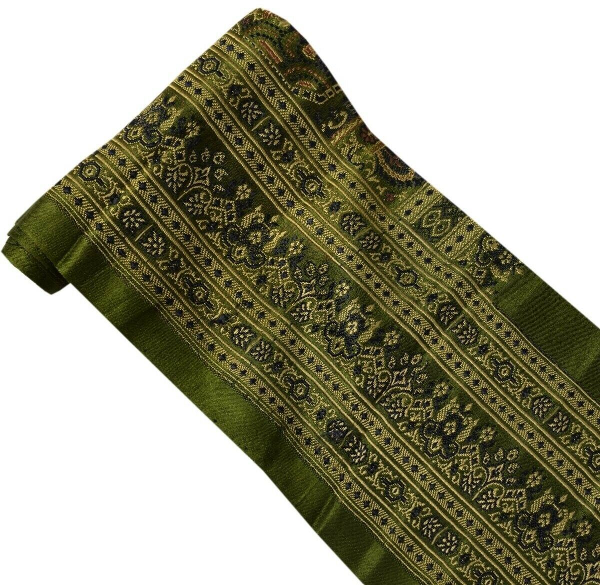 Vintage Sari Border Indian Craft Trim Woven Green Sewing Ribbon Lace