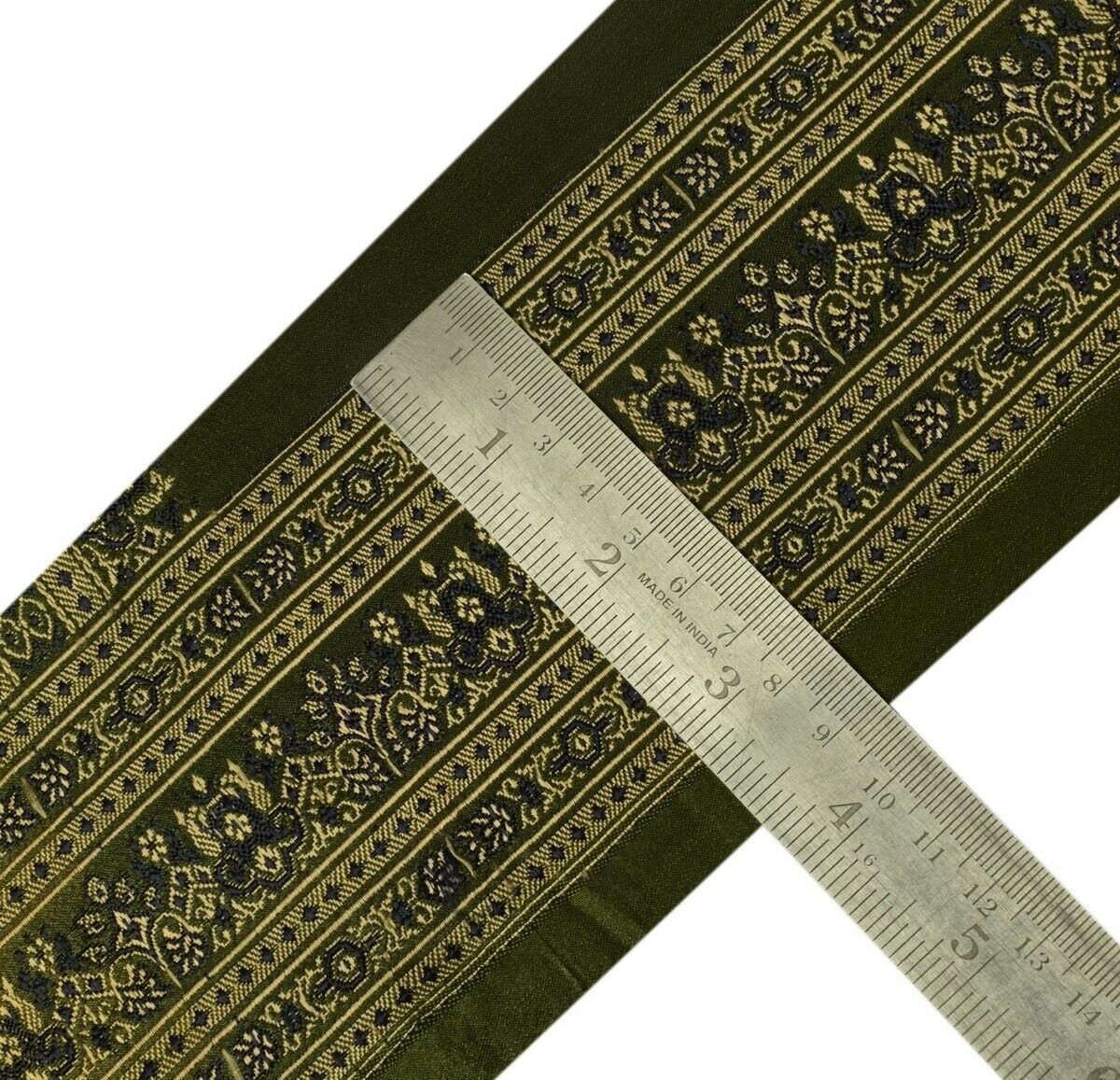 Vintage Sari Border Indian Craft Trim Woven Green Sewing Ribbon Lace