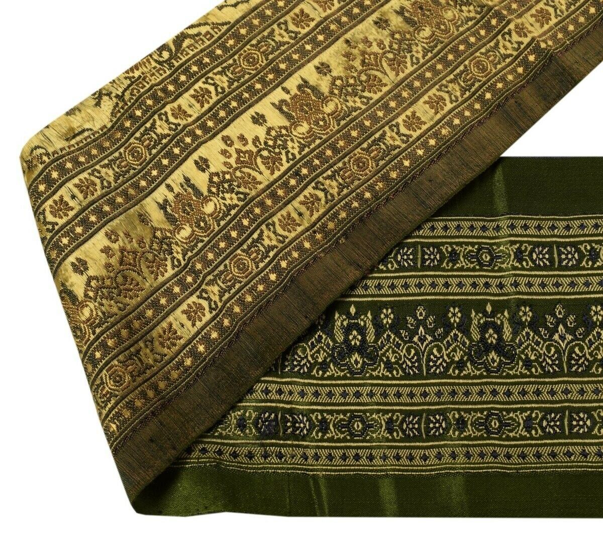 Vintage Sari Border Indian Craft Trim Woven Green Sewing Ribbon Lace