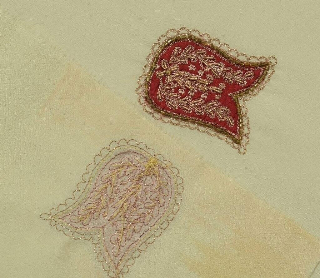 Blend Crepe Vintage Sari Remnant Scrap Fabric for Sewing Craft Cream