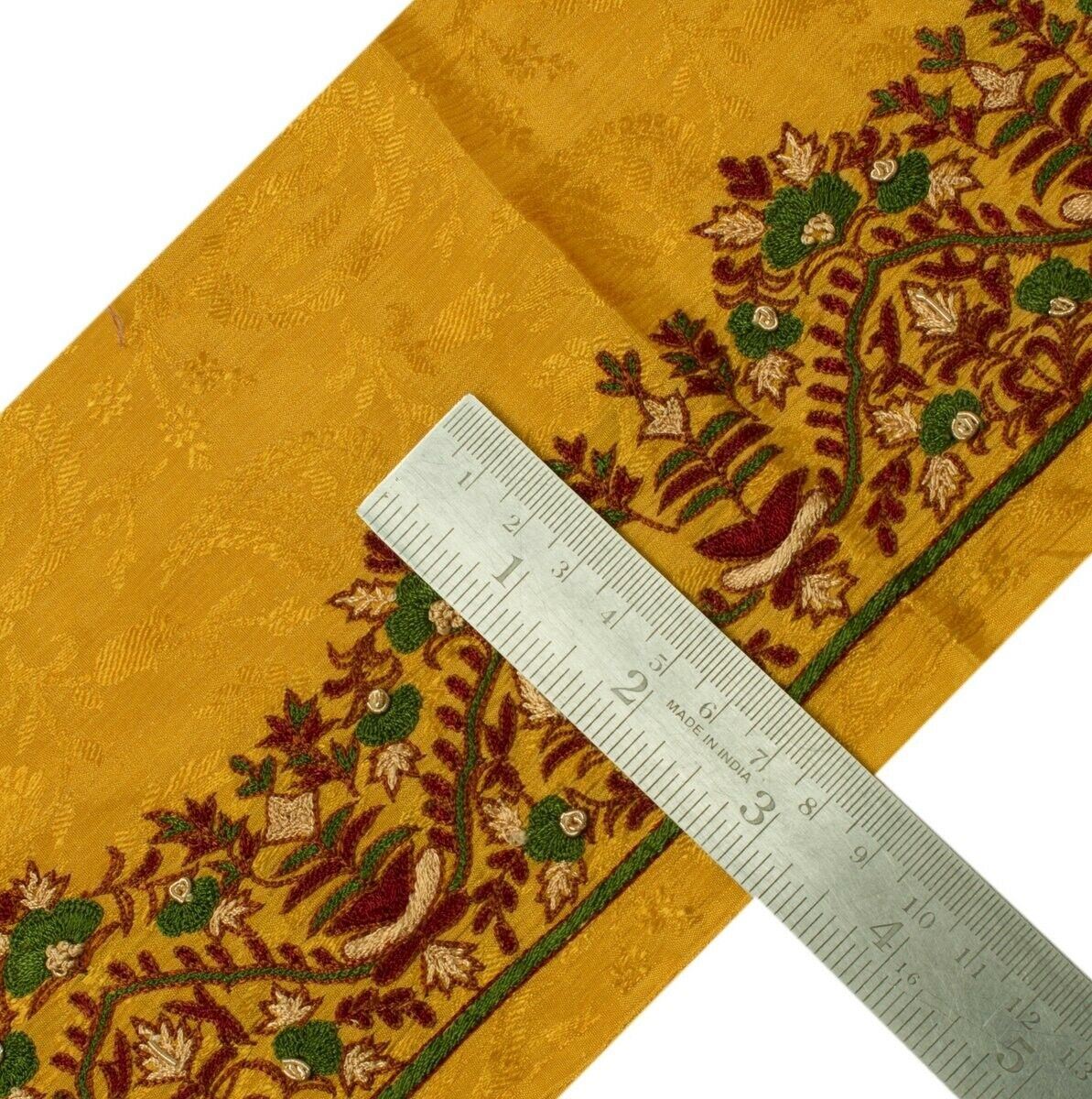 Vintage Sari Border Indian Craft Sewing Trim Hand Embroidered Golden Ribbon Lace