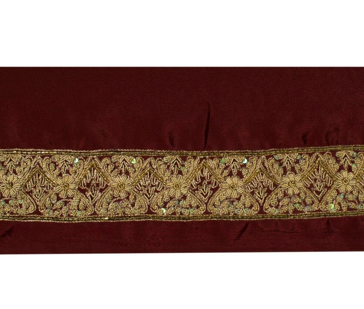 Vintage Sari Border Indian Craft Sewing Trim Hand Beaded Zardozi Maroon Lace