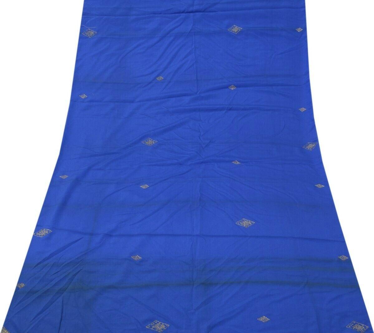 Blend Crepe Silk Royal Blue Vintage Sari Remnant Scrap Fabric for Sewing Craft