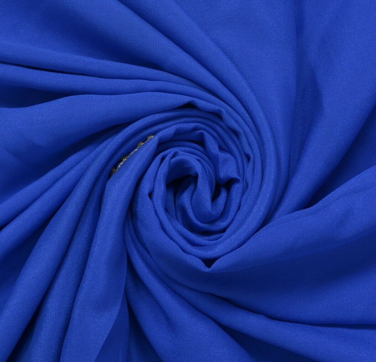 Blend Crepe Silk Royal Blue Vintage Sari Remnant Scrap Fabric for Sewing Craft