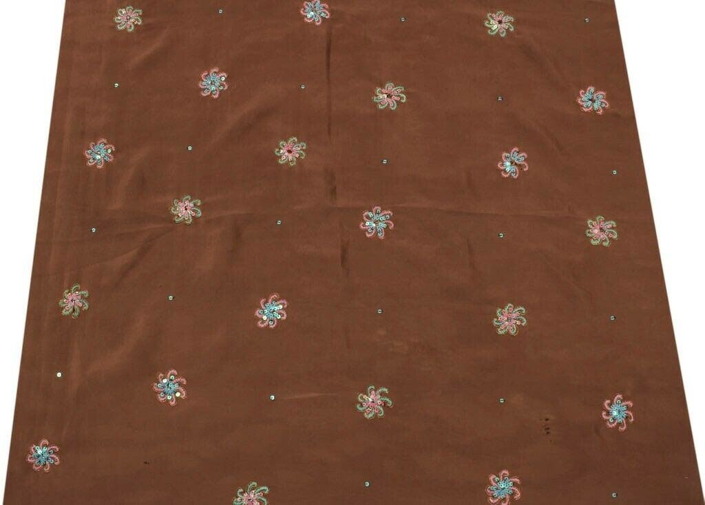 Vintage Saree Remnant Scrap Multi Purpose Embroidered Craft Brown Design Fabric