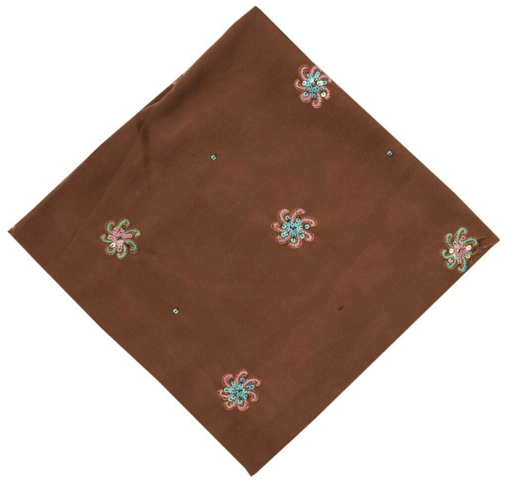 Vintage Saree Remnant Scrap Multi Purpose Embroidered Craft Brown Design Fabric