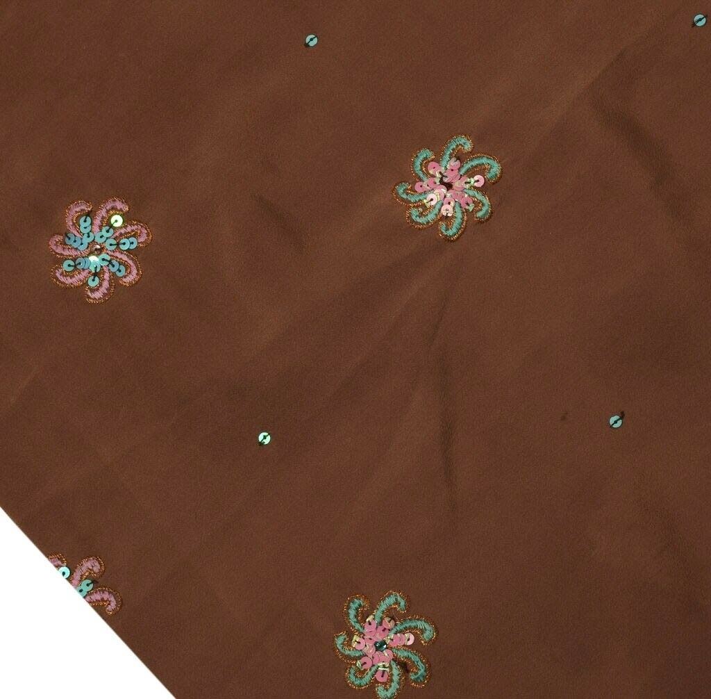 Vintage Saree Remnant Scrap Multi Purpose Embroidered Craft Brown Design Fabric