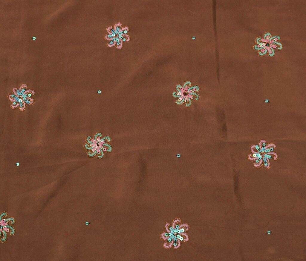 Vintage Saree Remnant Scrap Multi Purpose Embroidered Craft Brown Design Fabric