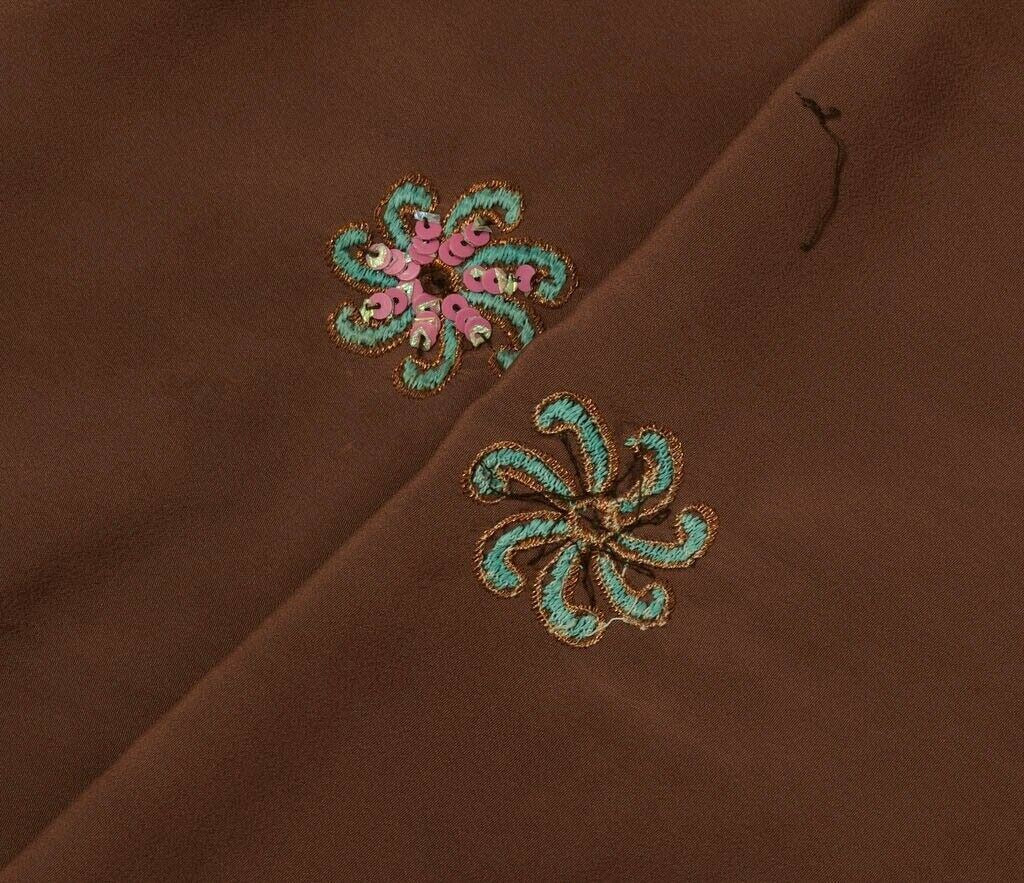 Vintage Saree Remnant Scrap Multi Purpose Embroidered Craft Brown Design Fabric