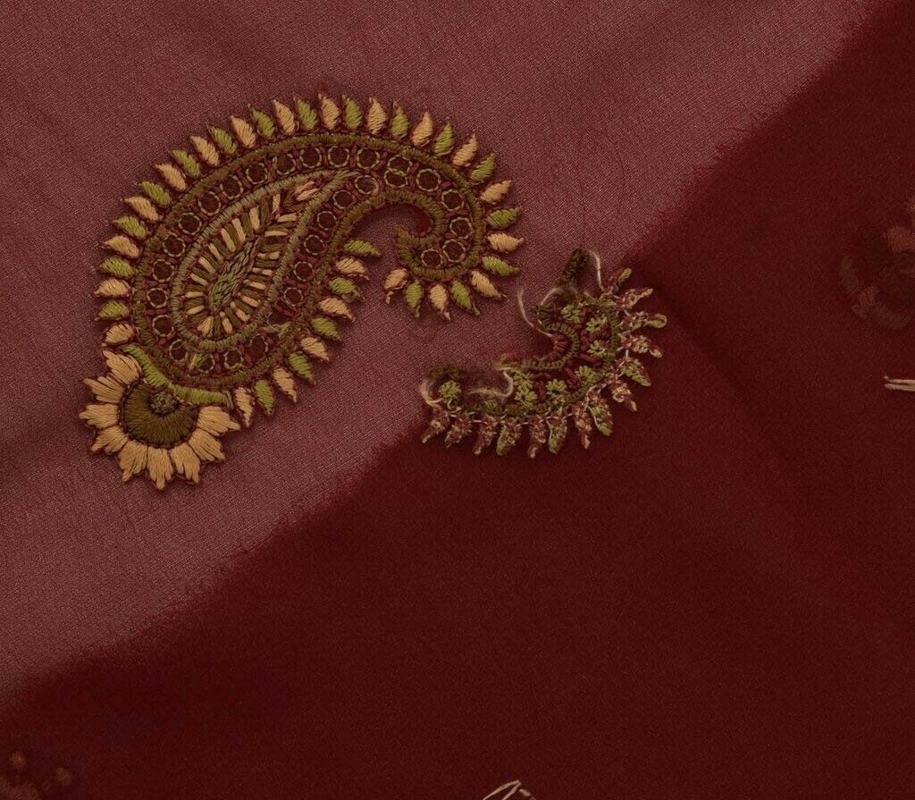 Vintage Saree Remnant Scrap Multi Purpose Design Maroon Craft Fabric Embroidered