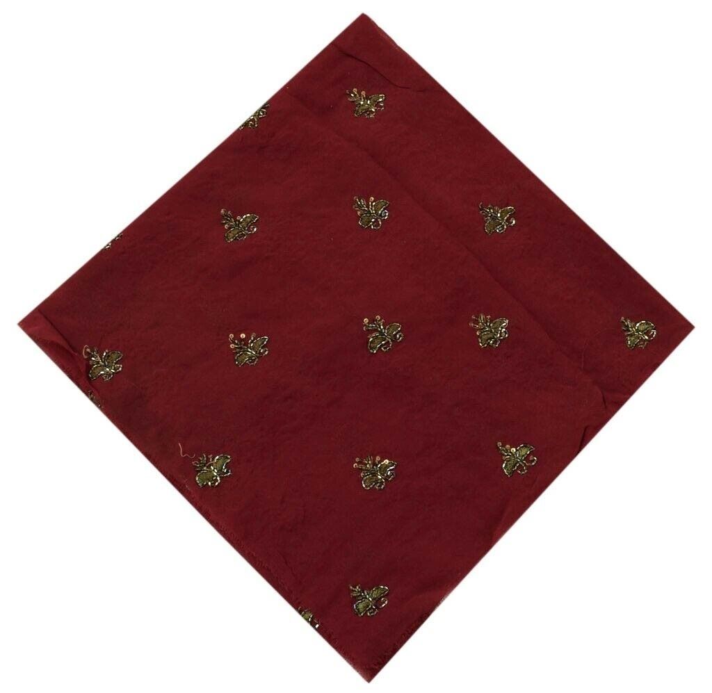 Vintage Saree Remnant Scrap Multi Purpose Design Craft Fabric Beaded Maroon