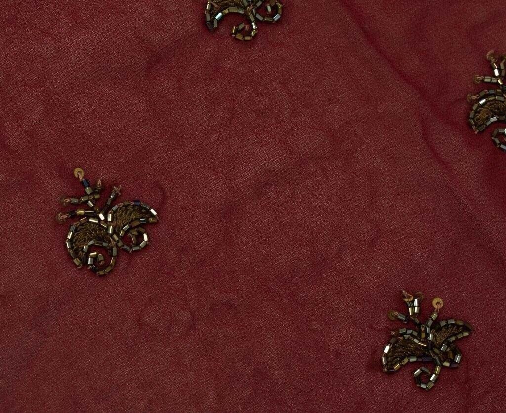 Vintage Saree Remnant Scrap Multi Purpose Design Craft Fabric Beaded Maroon