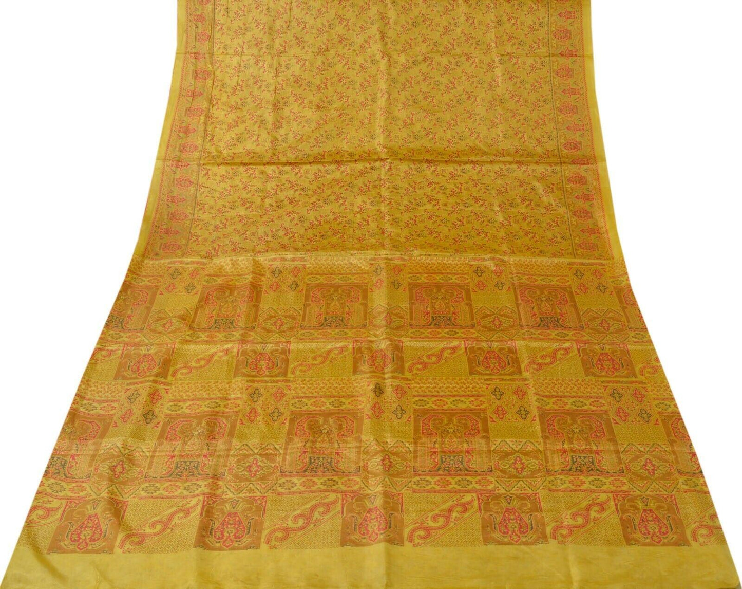 Vintage Indian Art Silk Scrap Saree Printed Craft Sari Remnant Craft Fabric