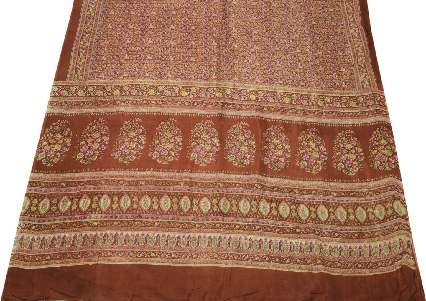 Vintage Indian Scrap Saree 100% Pure Silk Printed Craft Sari Remnant Fabric