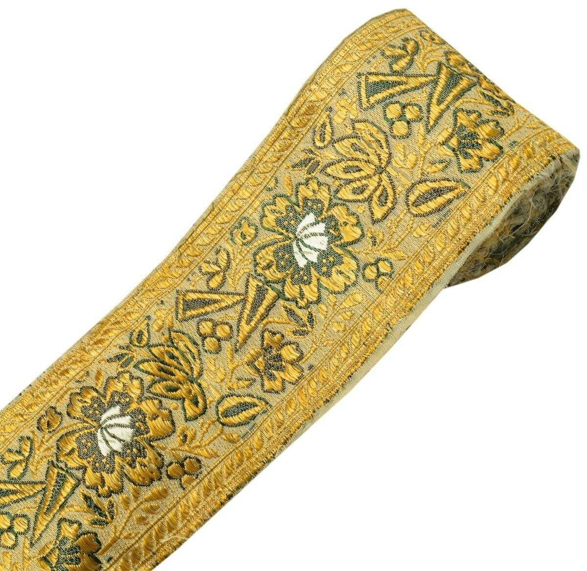 2.5" W Vintage Sari Border Indian Craft Trim Woven Sewing Ribbon Lace