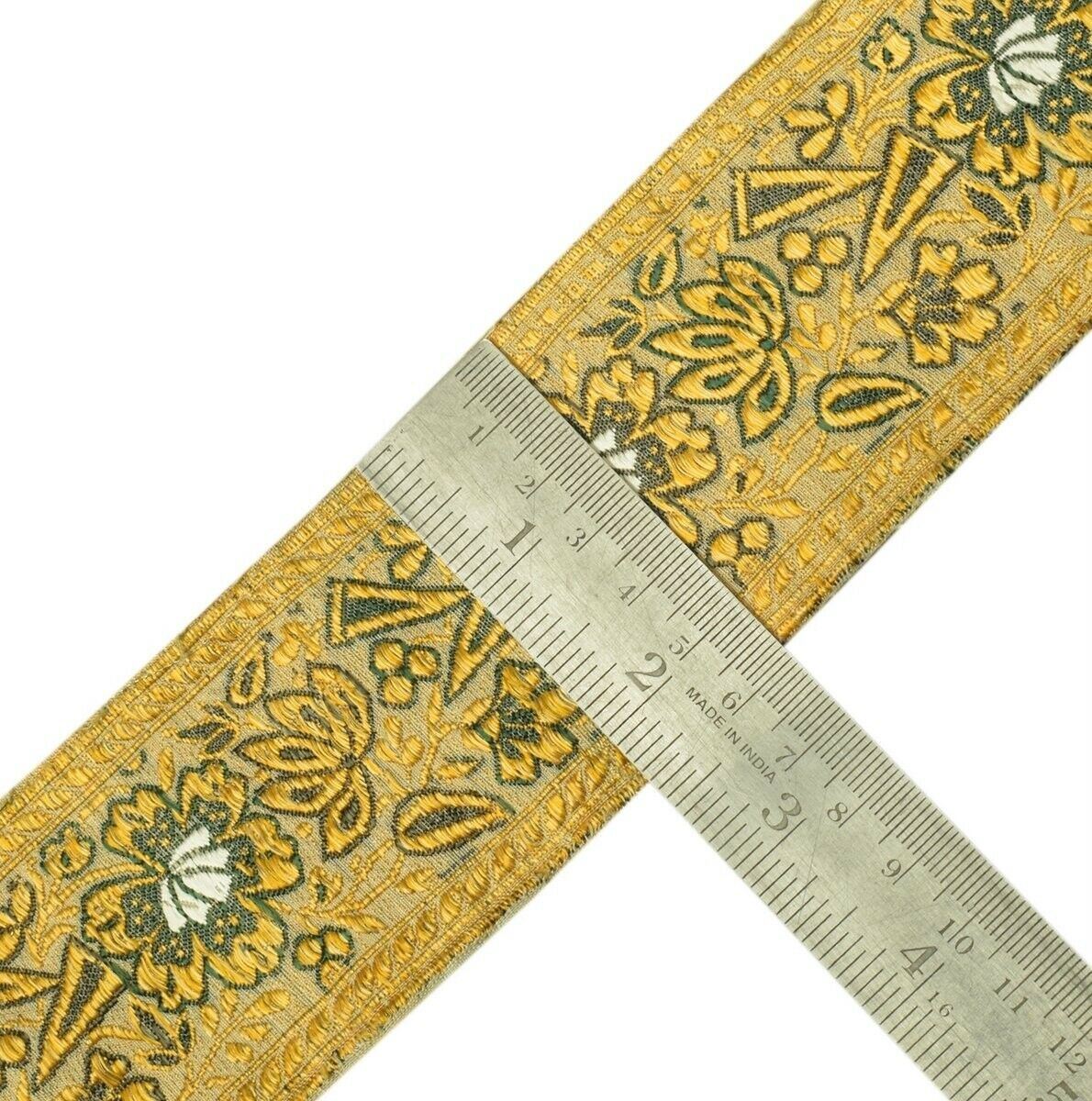 2.5" W Vintage Sari Border Indian Craft Trim Woven Sewing Ribbon Lace