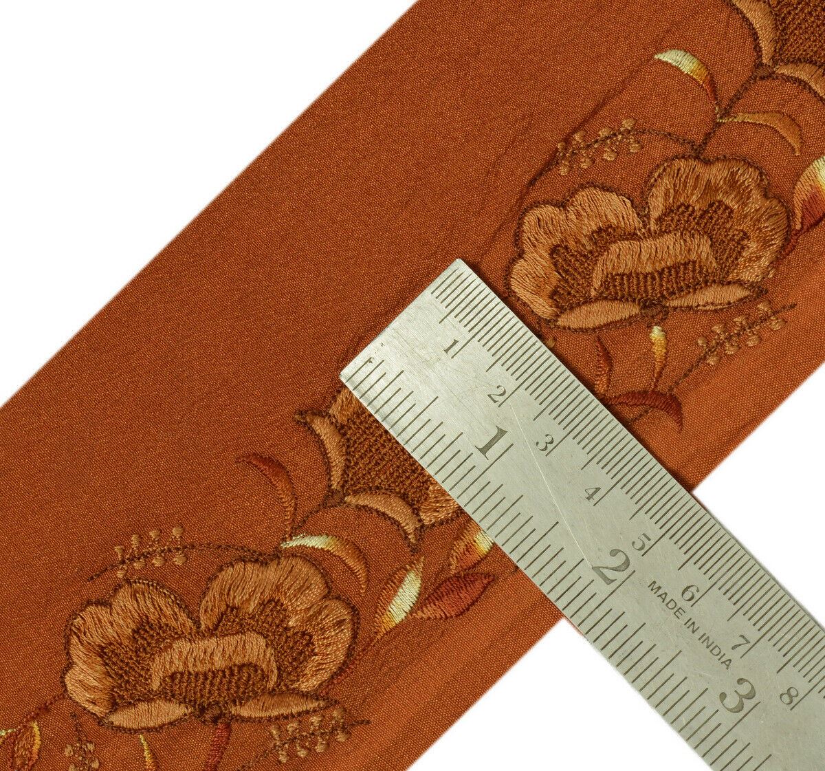 Antique Vintage Saree Border Indian Craft Trim Embroidered Floral Rust Ribbon
