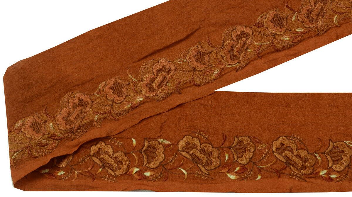 Antique Vintage Saree Border Indian Craft Trim Embroidered Floral Rust Ribbon