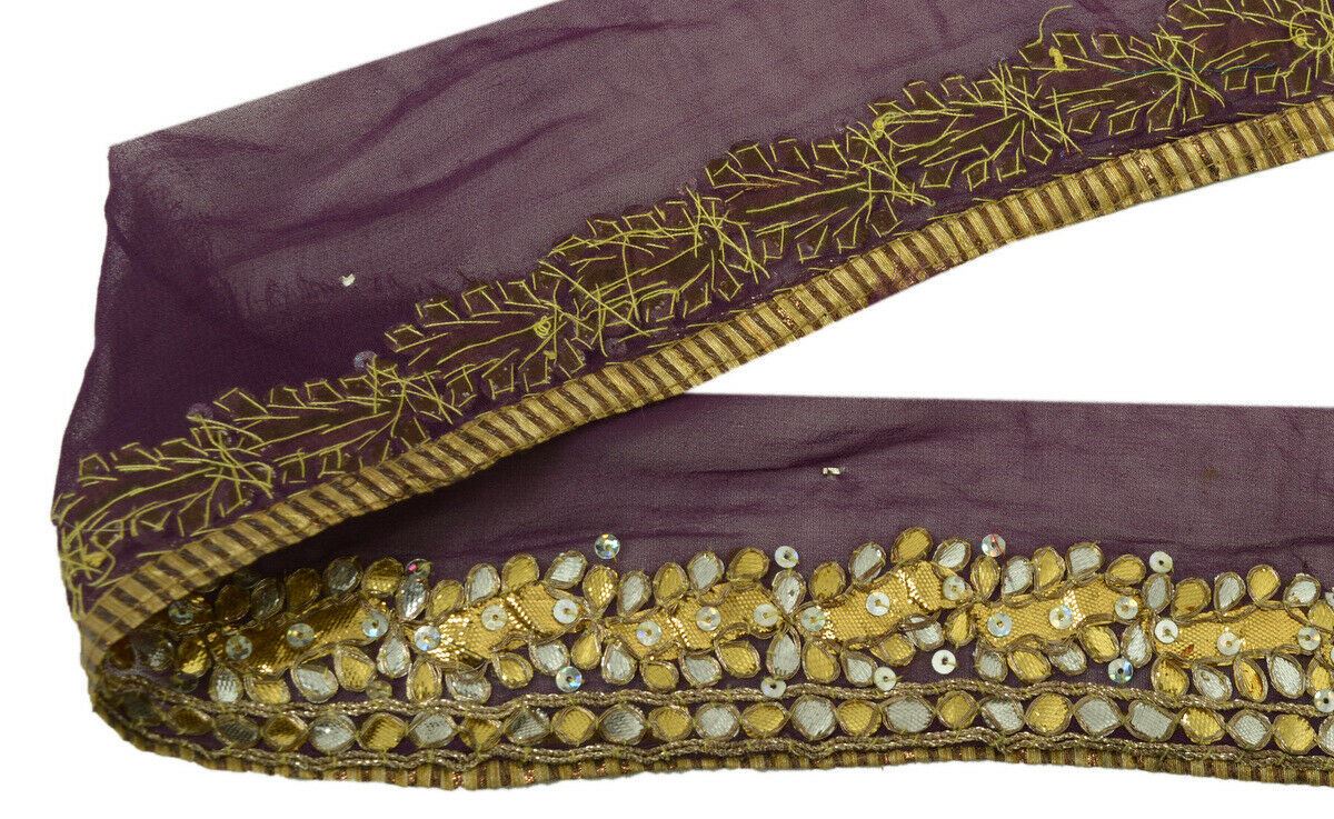 Antique Vintage Saree Border Indian Craft Trim Hand Beaded Gota Patti Mauve Lace