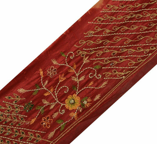 Antique Vintage Saree Border Craft Trim Embroidered Beaded Floral Lace Maroon