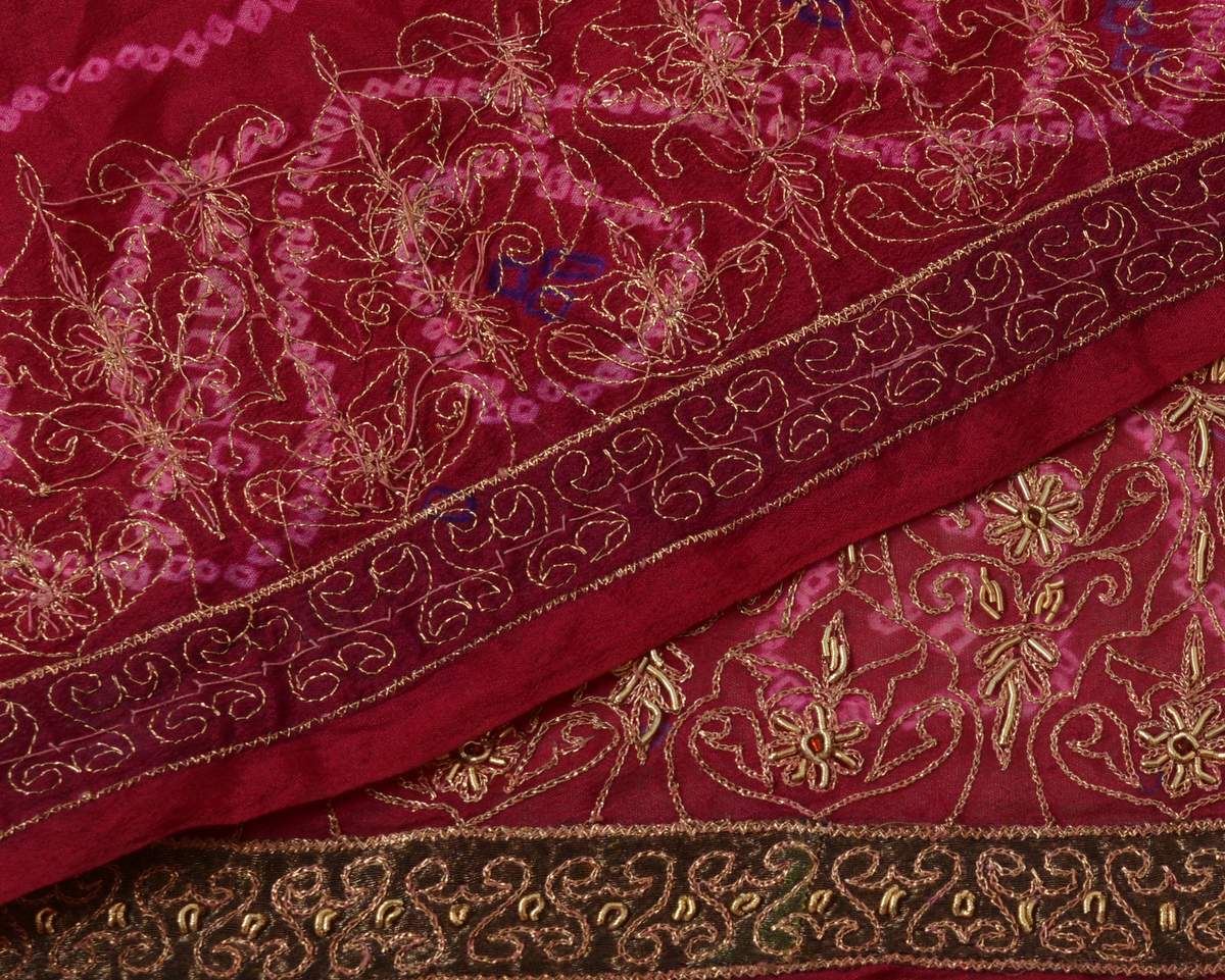 Vintage Sari Border Indian Craft Trim Hand Beaded Embroidered Pink Lace Ribbon