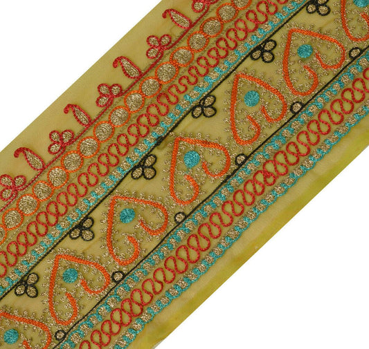 Antique Vintage Saree Border Indian Craft Trim Embroidered Ribbon Lace Green