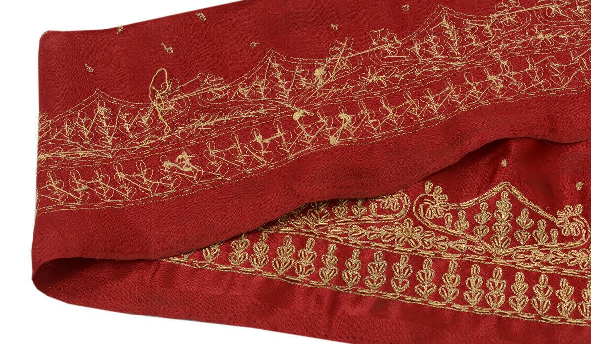 Antique Vintage Saree Border Indian Craft Trim Hand Beaded Zardozi Maroon Ribbon