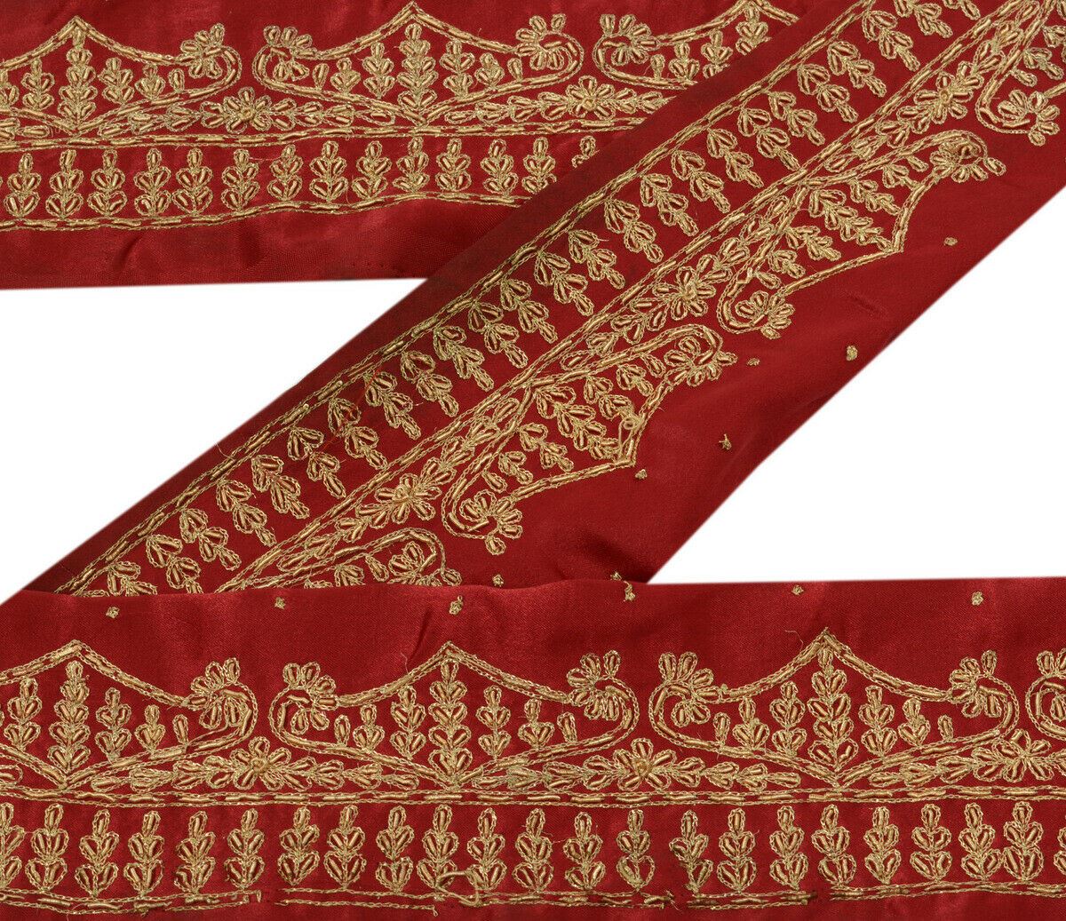 Antique Vintage Saree Border Indian Craft Trim Hand Beaded Zardozi Maroon Ribbon