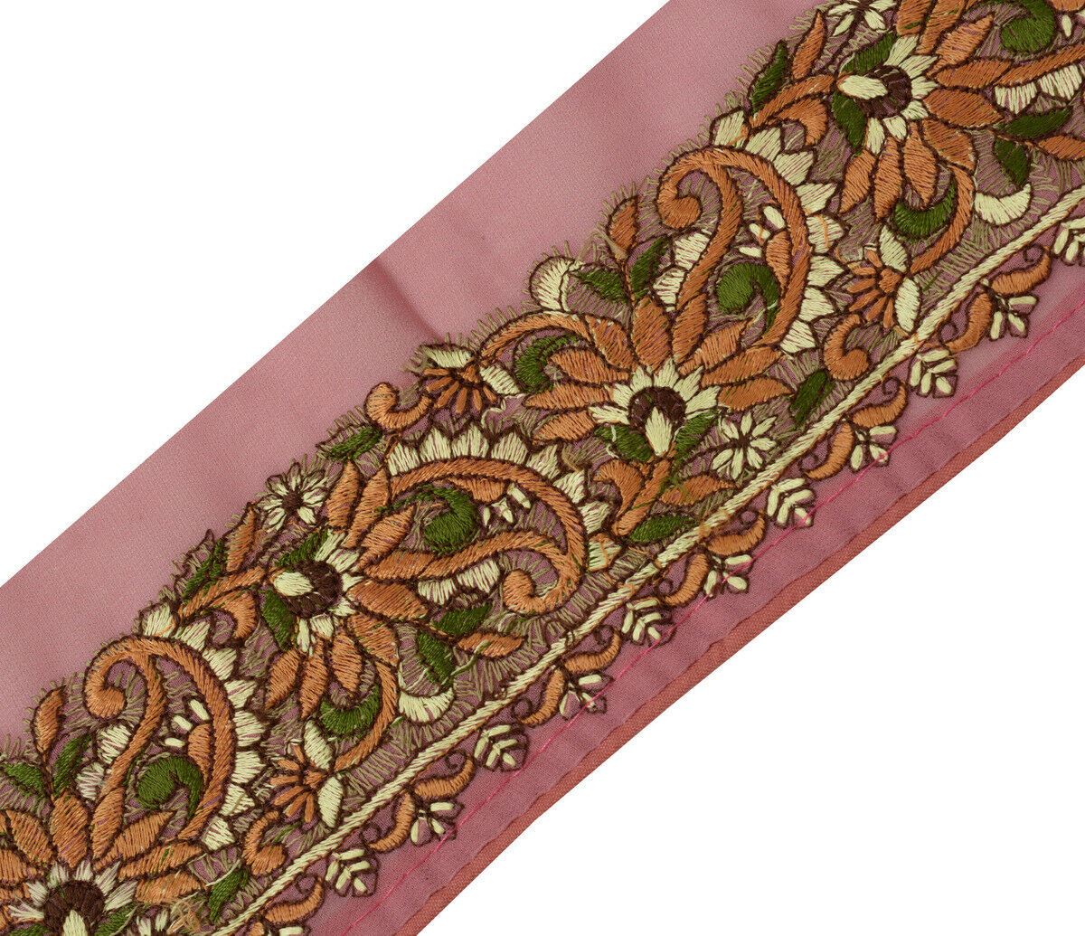 Antique Vintage Saree Border Indian Craft Trim Embroidered Floral Paisley Ribbon