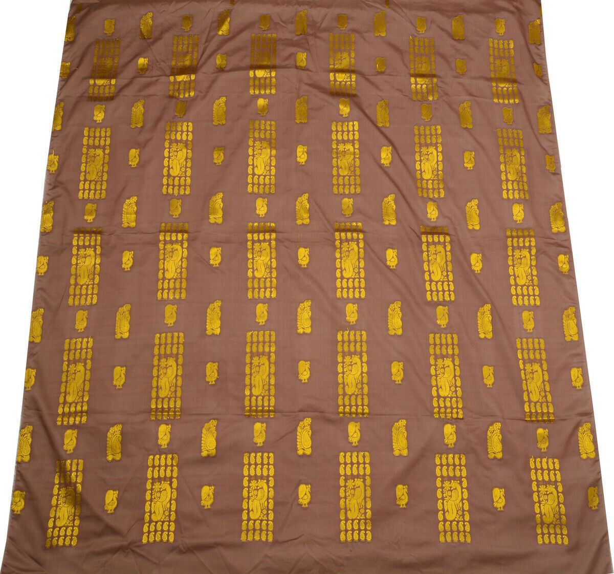 Vintage Sari Multi Purpose Fabric Piece for Sew Craft Zari Woven Art Silk Brown