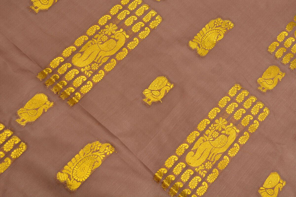 Vintage Sari Multi Purpose Fabric Piece for Sew Craft Zari Woven Art Silk Brown