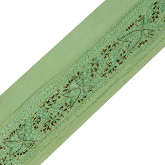 Antique Vintage Sari Border Indian Craft Trim Embroidered Beaded Green Lace