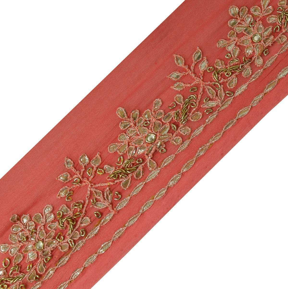 Antique Vintage Sari Border Indian Craft Trim Hand Beaded Gota Patti Pink Lace