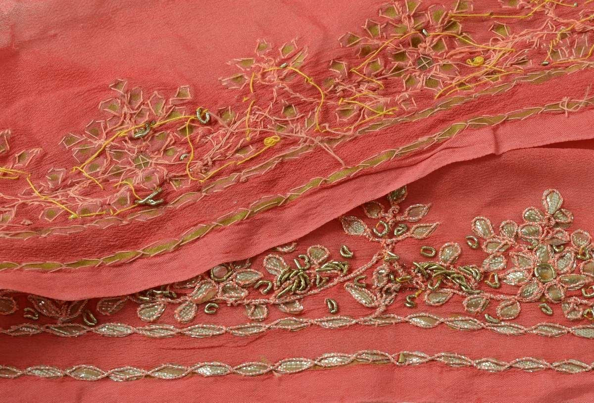 Antique Vintage Sari Border Indian Craft Trim Hand Beaded Gota Patti Pink Lace