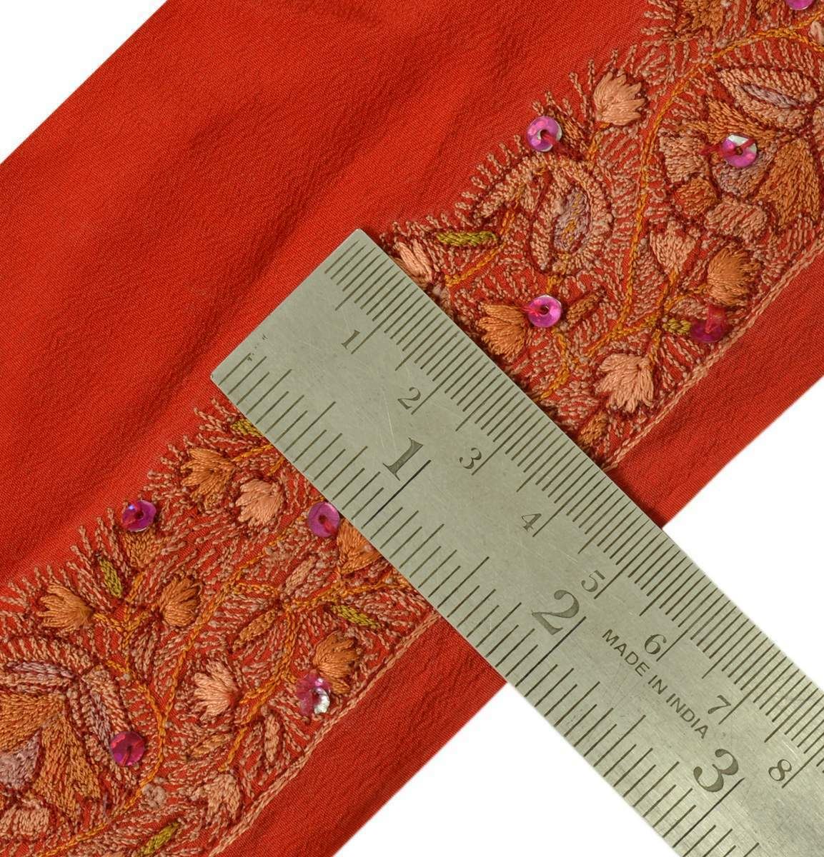 Antique Vintage Sari Border Indian Craft Trim Embroidered Red Lace Ribbon