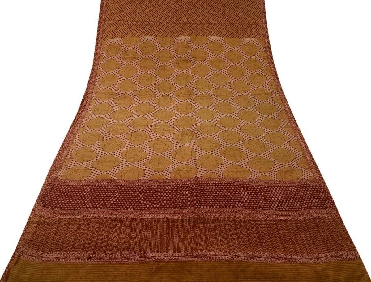 Vintage Indian Saree 100% Pure Crepe Silk Printed Soft Scrap Fabric for Craft