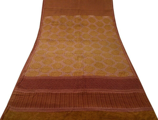 Vintage Indian Saree 100% Pure Crepe Silk Printed Soft Scrap Fabric for Craft