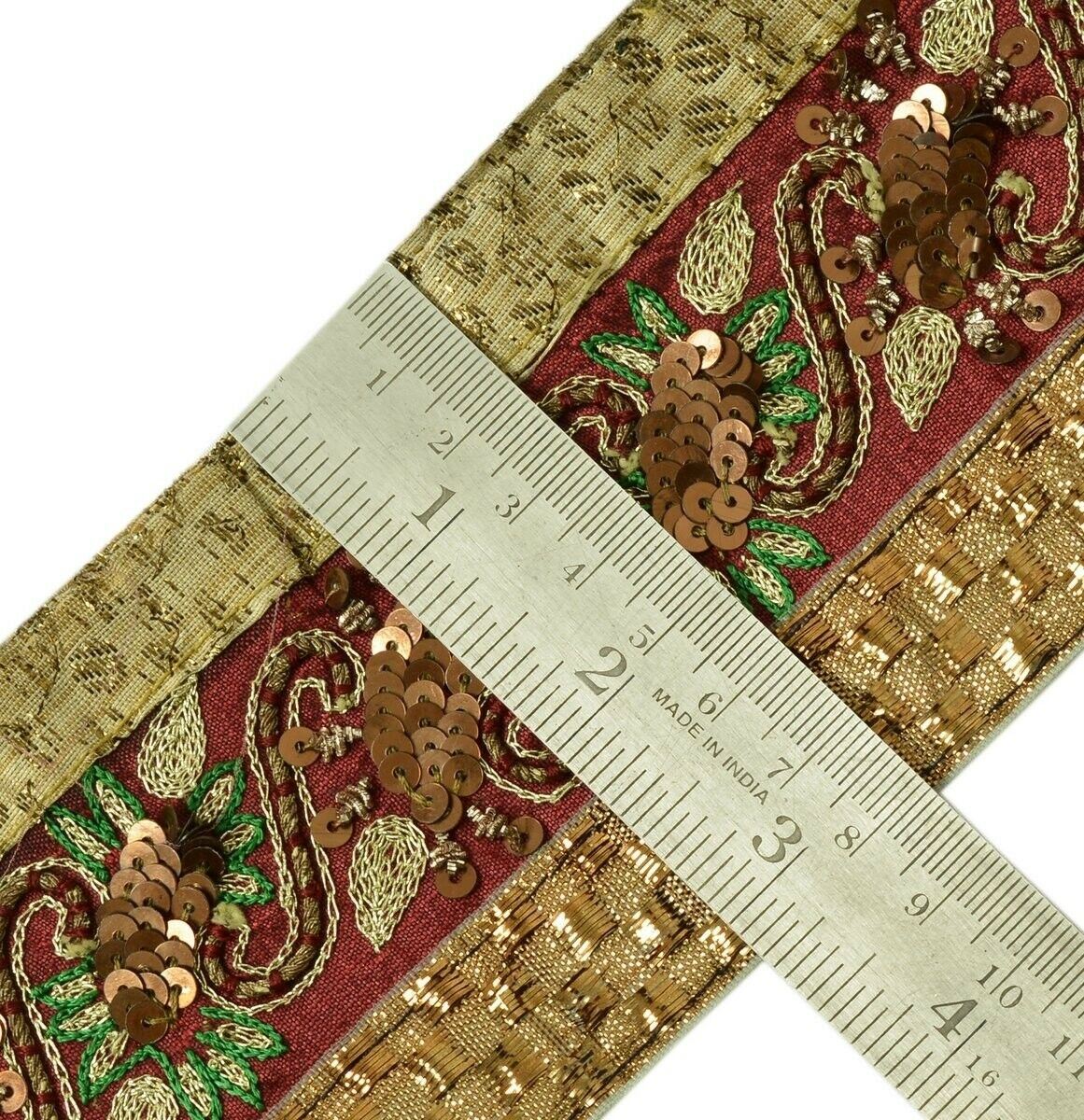 Vintage Sari Border Indian Craft Trim Embroidered Patch Work Ribbon Lace Maroon