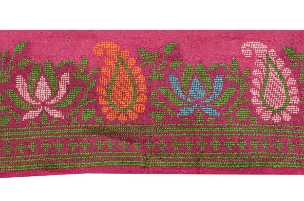 Vintage Sari Border Indian Craft Trim Woven Pure Silk Paisley Lace Magenta