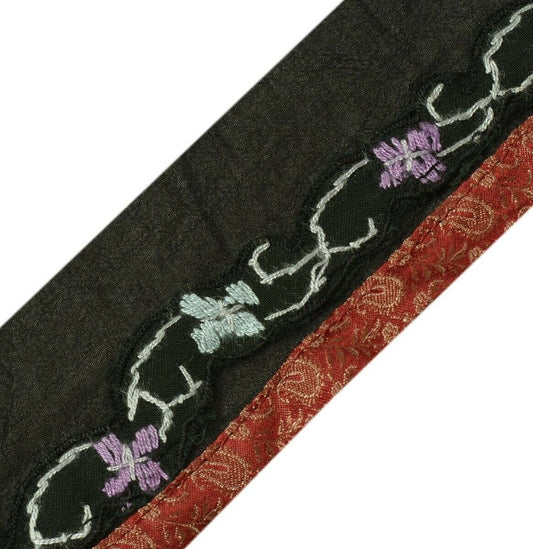 Vintage Sari Border Indian Craft Trim Embroidered Ribbon Lace Black