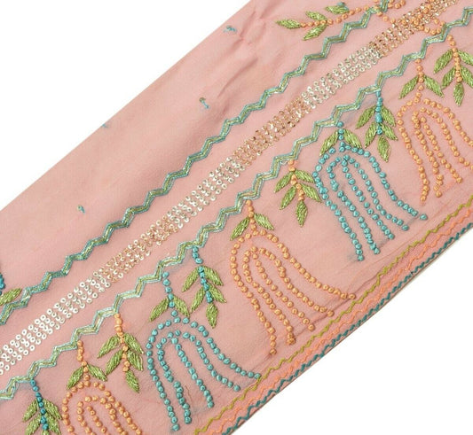 Vintage Sari Border Indian Craft Trim Hand Embroidered Ribbon Lace Pink