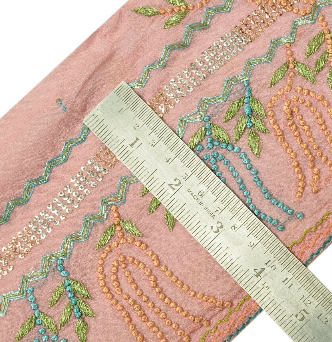 Vintage Sari Border Indian Craft Trim Hand Embroidered Ribbon Lace Pink