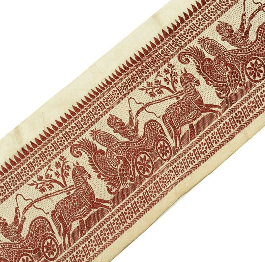 Vintage Sari Border Indian Craft Trim Woven Pure Baluchari Silk Lace Cream