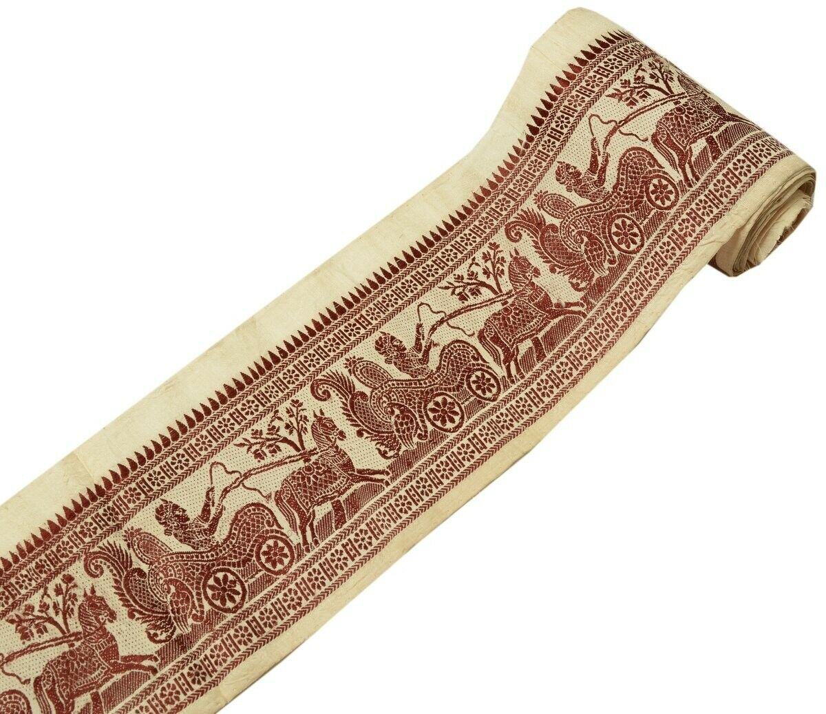 Vintage Sari Border Indian Craft Trim Woven Pure Baluchari Silk Lace Cream