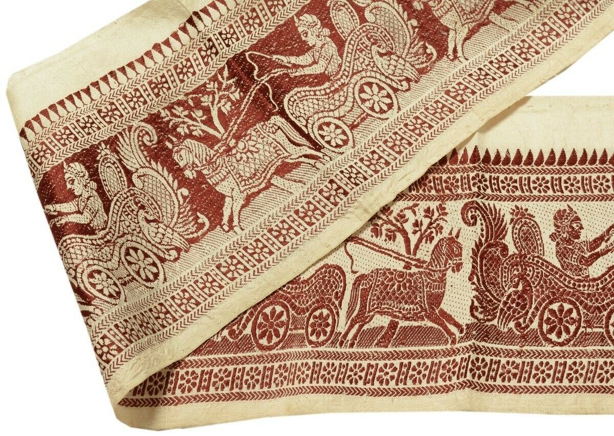 Vintage Sari Border Indian Craft Trim Woven Pure Baluchari Silk Lace Cream