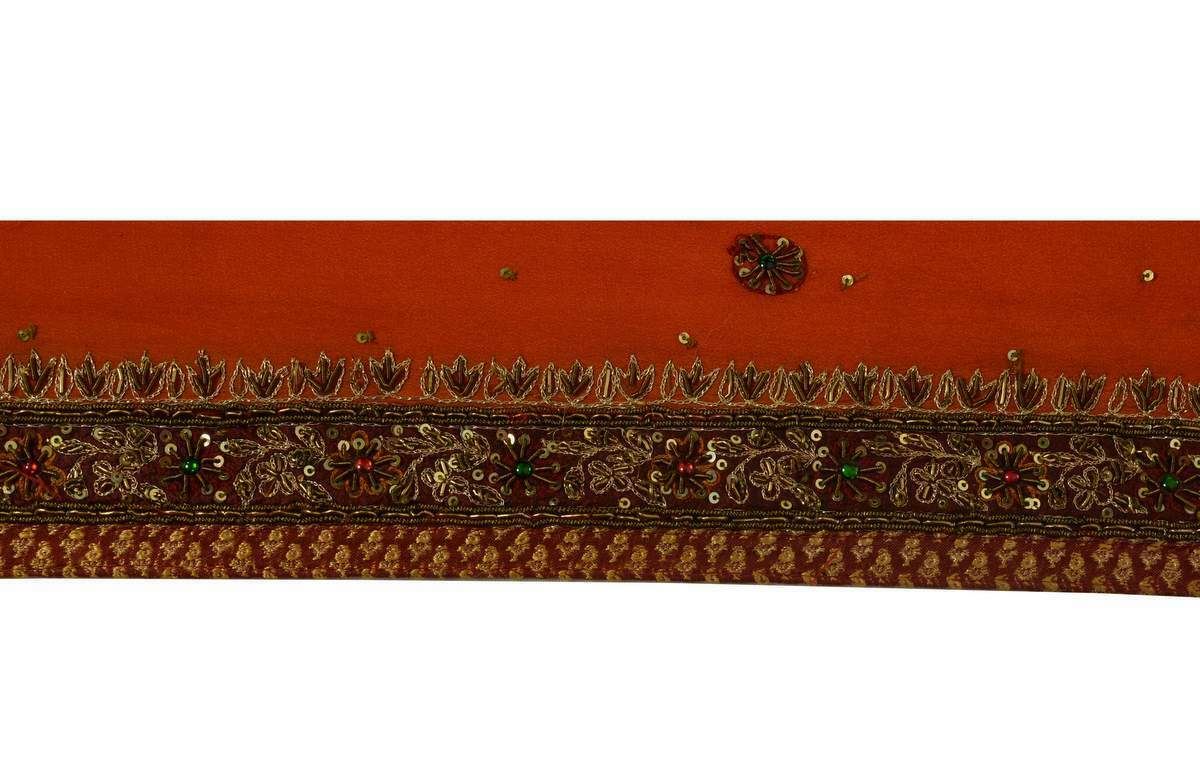 Vintage Sari Border Indian Craft Trim Hand Beaded Zardozi Work Lace Ribbon Rust